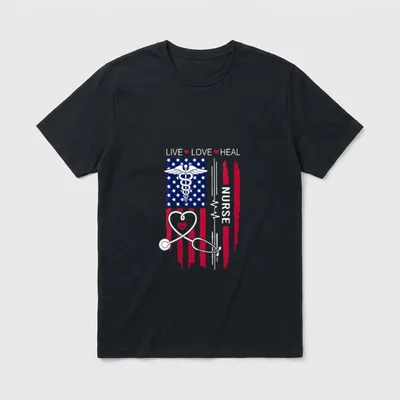 American Flag Nurse Day Week T-Shirt – Classic T-Shirt in Black