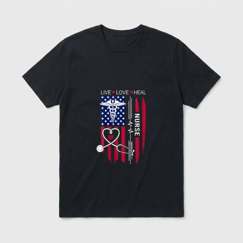 American Flag Nurse Day Week T-Shirt – Classic T-Shirt in Black