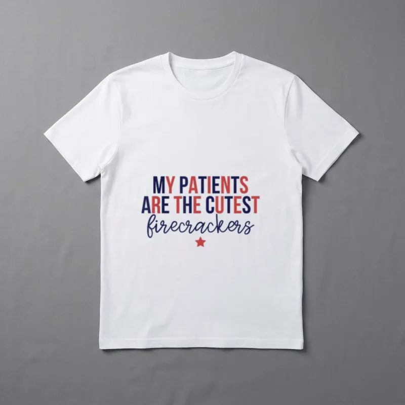 4th of July Nurse T-Shirt – My Patients Are The Cutest firecrackers text and star – Classic T-Shirt in Black