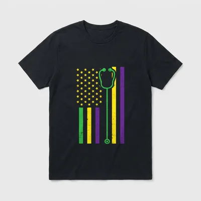 Mardi US Flag Stethoscope Patriotic Doctor T-Shirt – Classic T-Shirt in Black