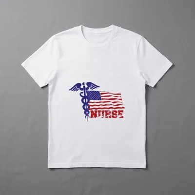 American Nurse Friends T-Shirt – Blue caduceus symbol beside a waving flag and red NURSE lettering – Classic T-Shirt in Black