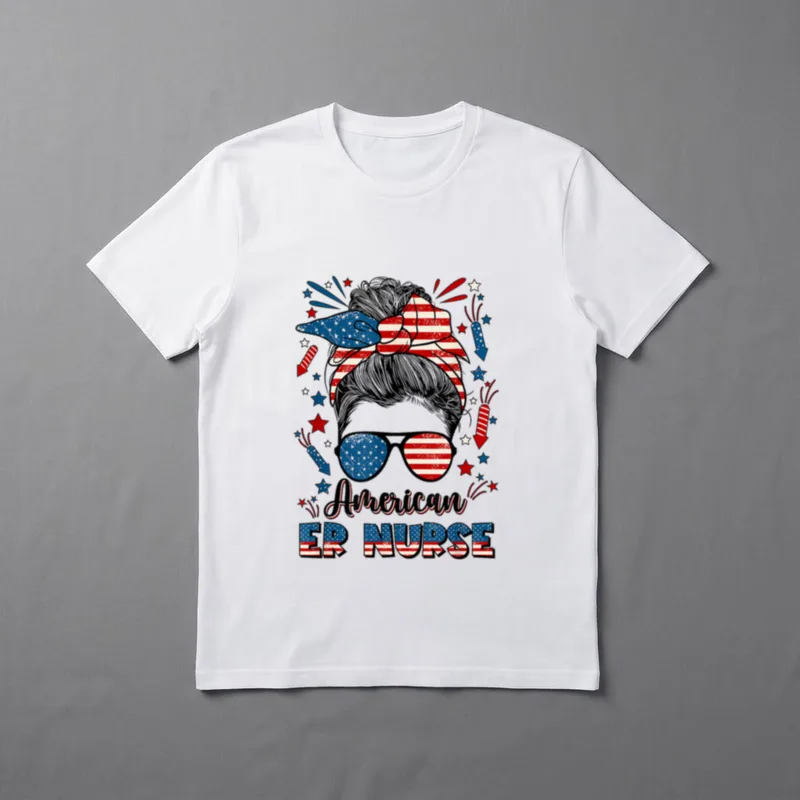 4th of July Emergency Nurse American T-Shirt – Classic T-Shirt in Black