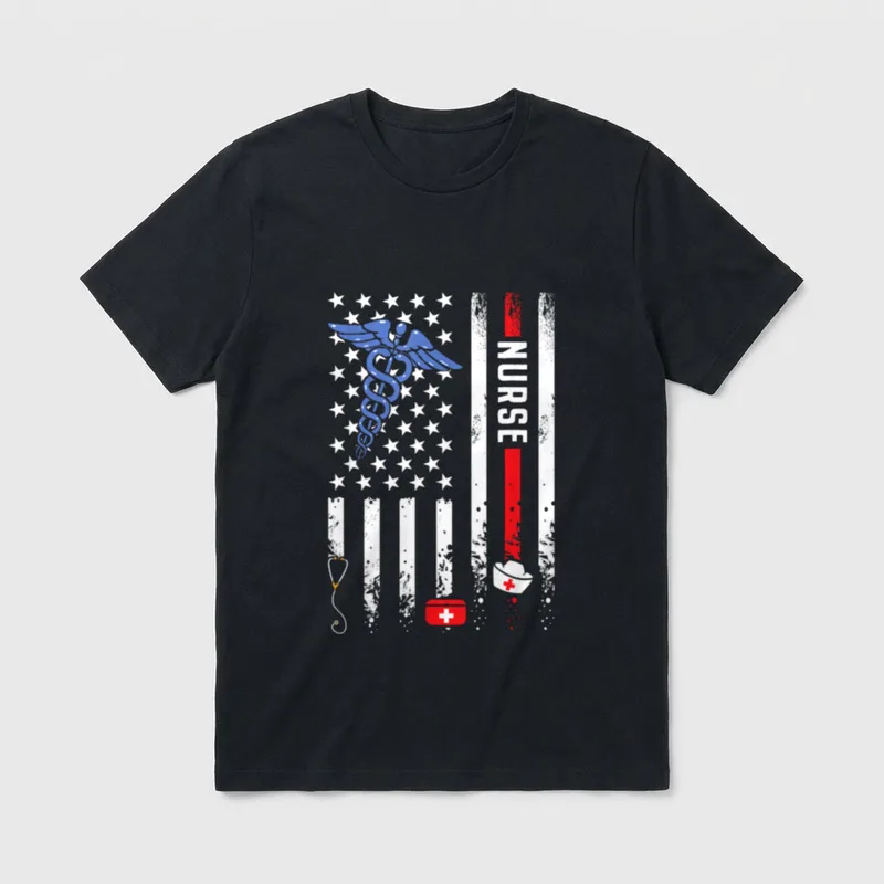 USA American Flag Vintage Nurse Nursing T-Shirt – Classic T-Shirt in Black