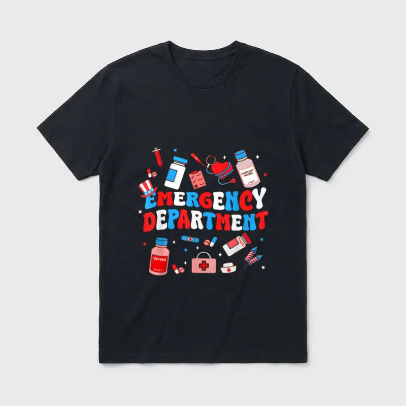 Emergency Department ER Nurse USA Flag T-Shirt – Classic T-Shirt in Black