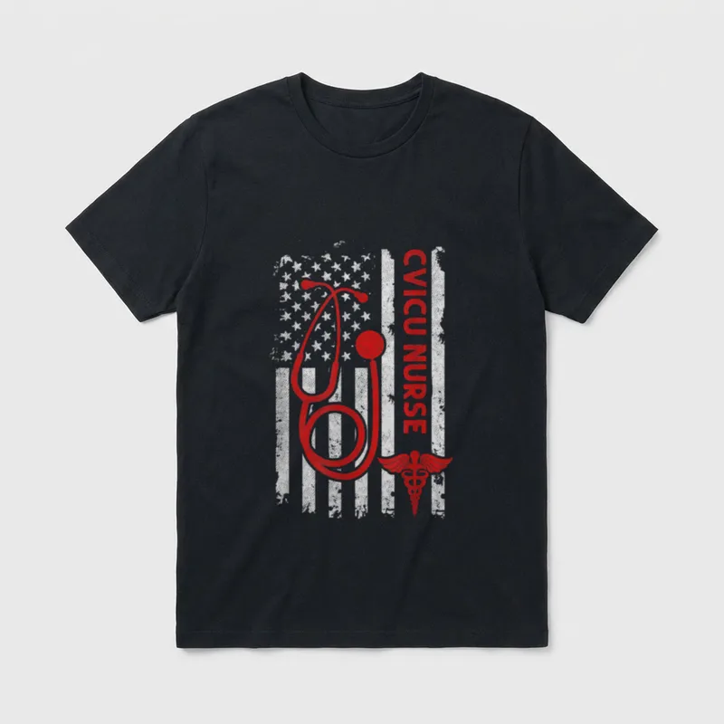 Patriotic Cvicu Nurse American 4th T-Shirt – Classic T-Shirt in Black