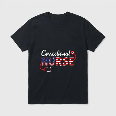USA American Flag Correctional Nurse Stethoscope T-Shirt – Classic T-Shirt in Black
