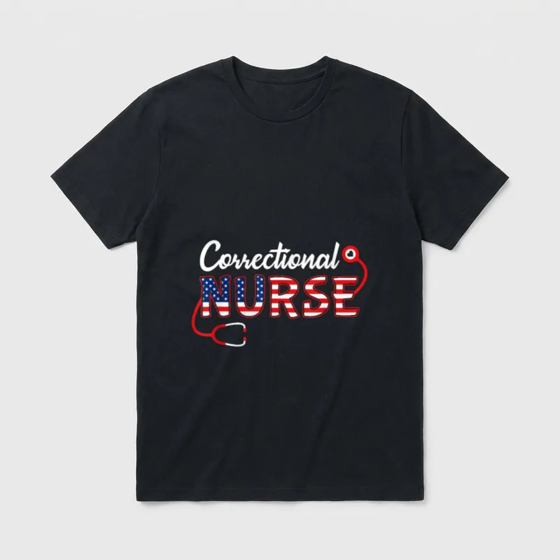 USA American Flag Correctional Nurse Stethoscope T-Shirt – Classic T-Shirt in Black