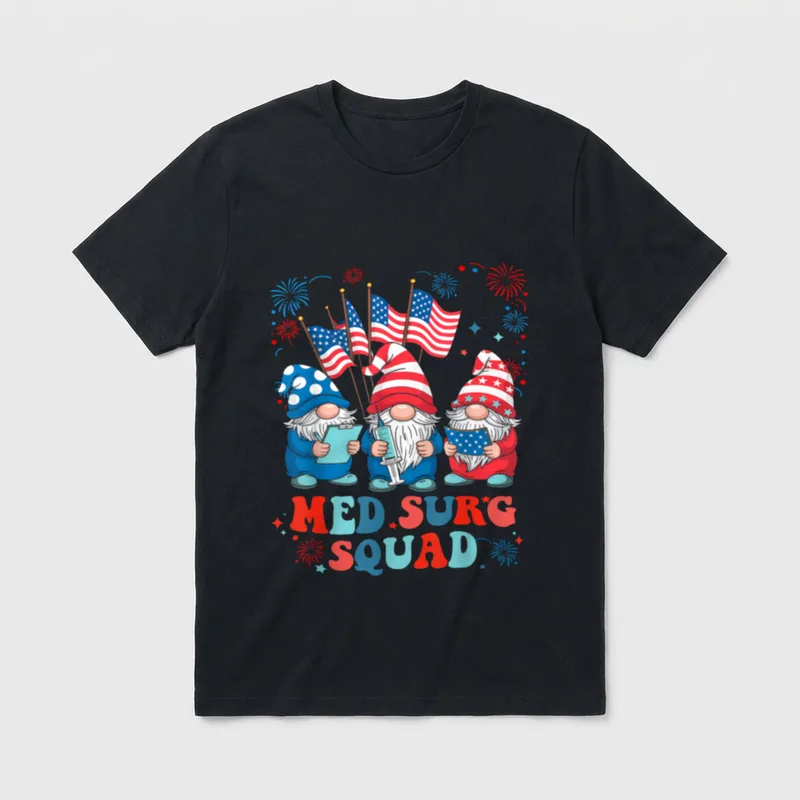 Nurse Med Surg Squad Gnomes 4th T-Shirt – Classic T-Shirt in Black