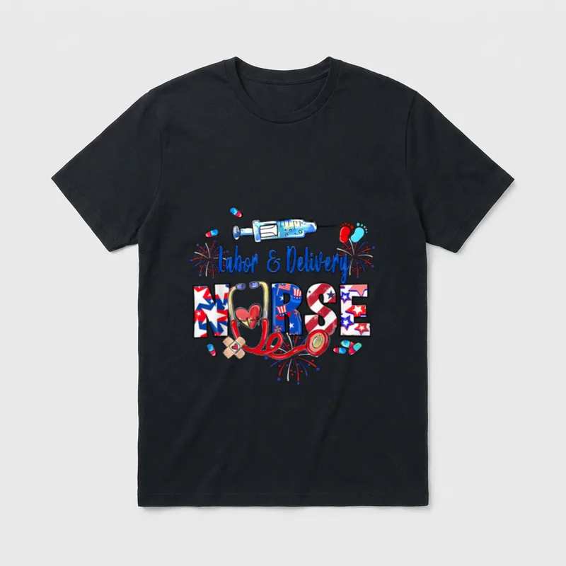 Labor Delivery Nurse American Flag Patriotic T-Shirt – Labor & Delivery NURSE – Classic T-Shirt in Black