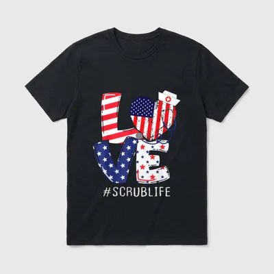 4th of July Stethoscope Patriotic Love T-Shirt – Classic T-Shirt in Black