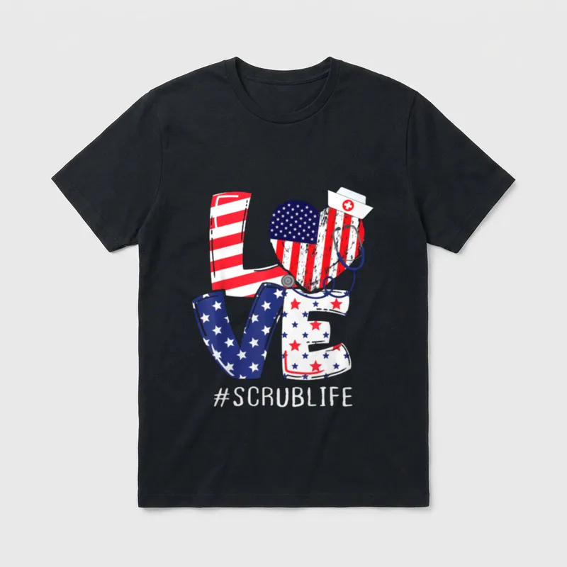 4th of July Stethoscope Patriotic Love T-Shirt – Classic T-Shirt in Black