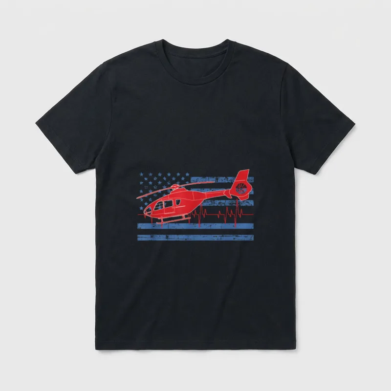 American Flag Flight Nurse Heartbeat T-Shirt – Classic T-Shirt in Black