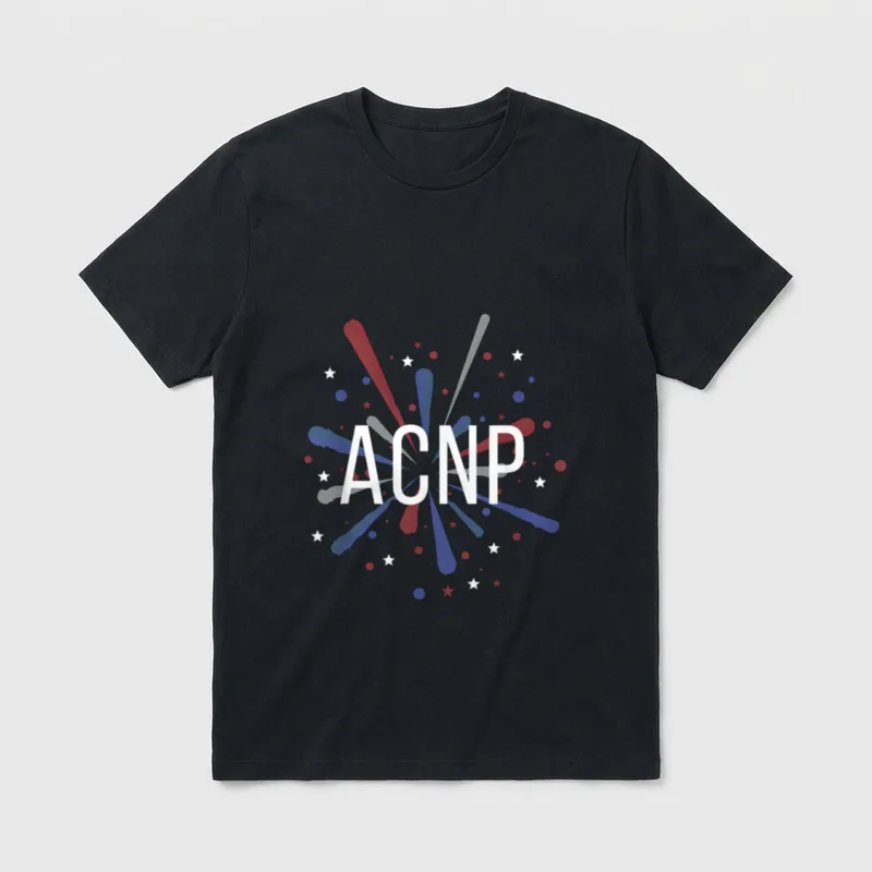 ACNP Acute Care Nurse Practitioner USA T-Shirt – ACNP letters over red, white, and blue fireworks – Classic T-Shirt in Black