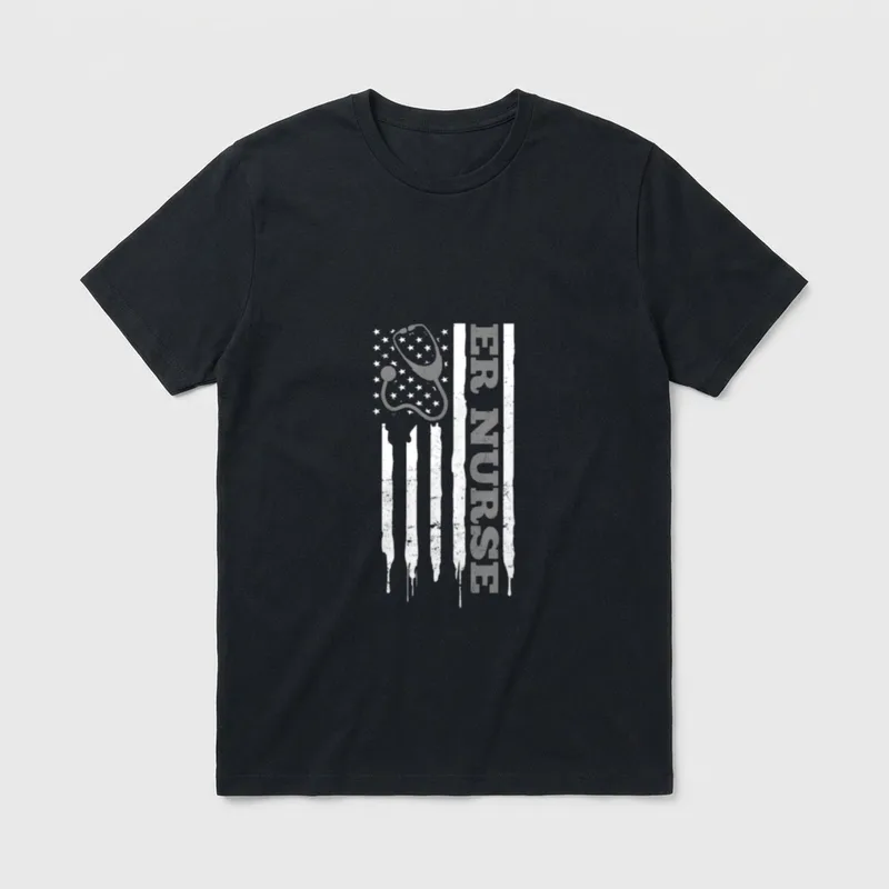 ER Nurse Patriotic US American Flag T-Shirt – Classic T-Shirt in Black