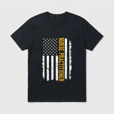 Nurse Practitioner Job T-Shirt – Distressed American flag with vertical text NURSE PRACTITIONER – Classic T-Shirt in Black