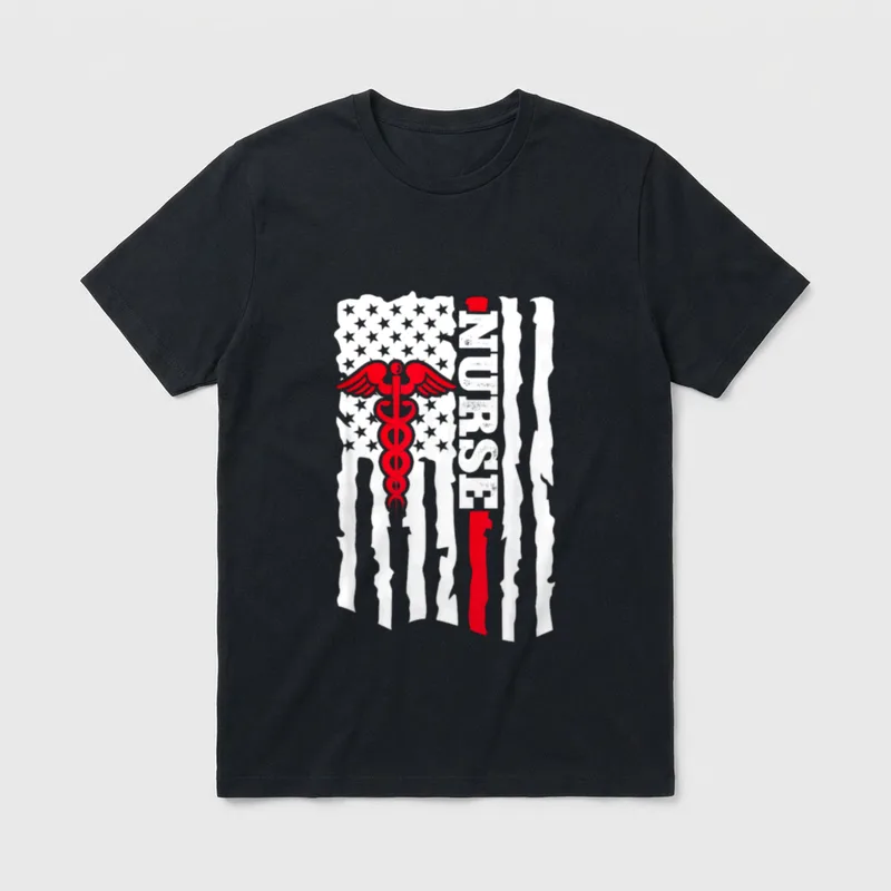 Nurse USA American Flag Nursing Medicine T-Shirt – Classic T-Shirt in Black