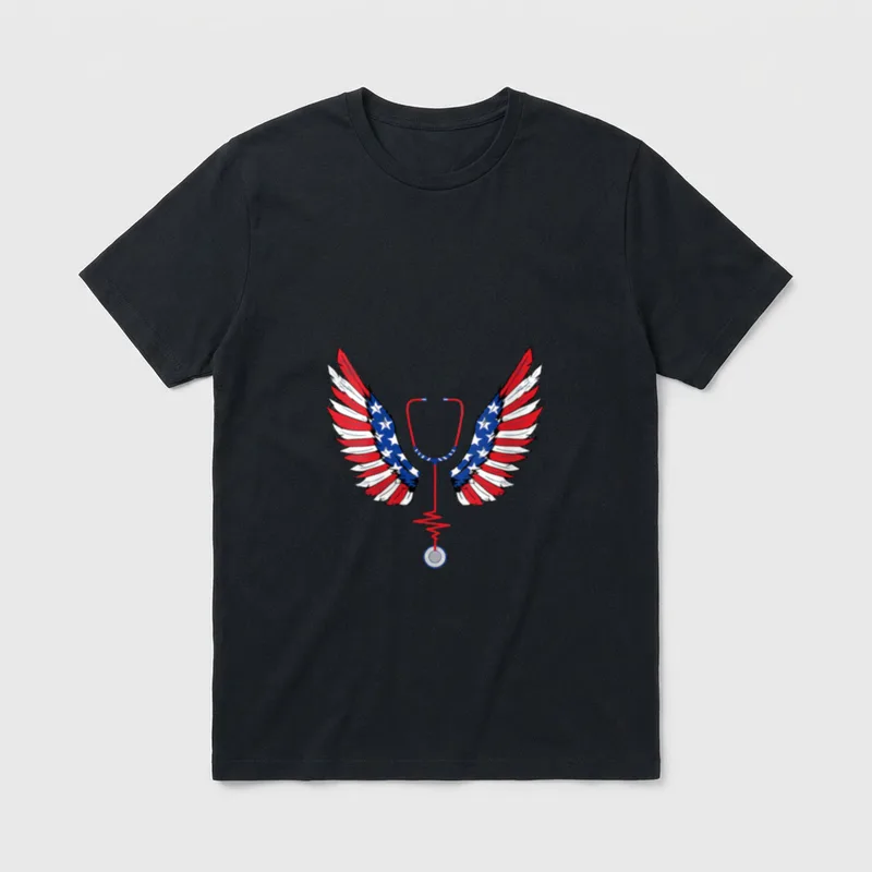 Nurse American Flag 4th of Patriotic T-Shirt – Classic T-Shirt in Black