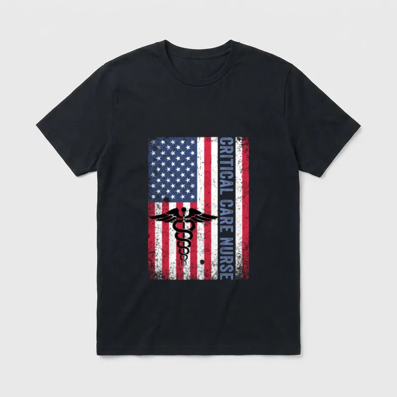 Retro American Flag Critical Care Nurse T-Shirt – Classic T-Shirt in Black