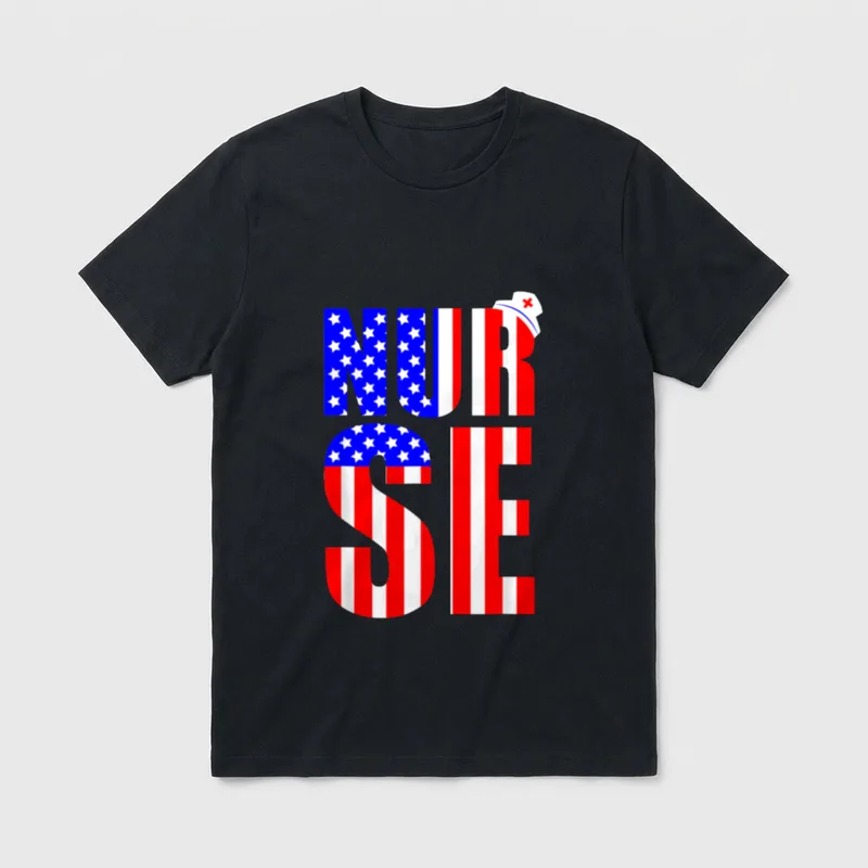 American Flag Nurse 4th of RN T-Shirt – Classic T-Shirt in Black