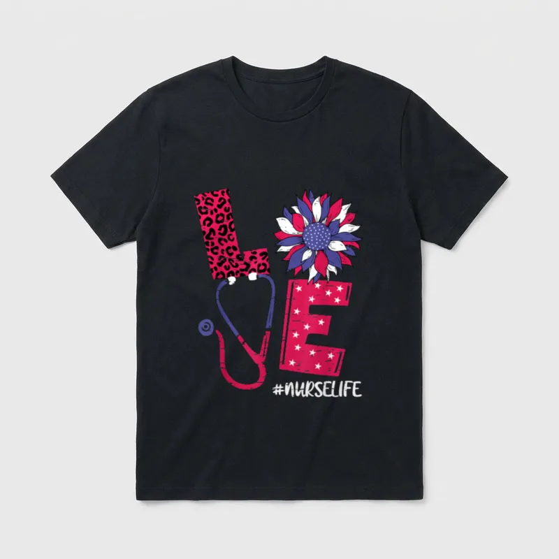 Love Heart Stethoscope Nurse Life 4th T-Shirt – Classic T-Shirt in Black