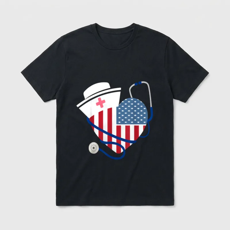 Patriotic Nurse 4th of July Heart T-Shirt – Classic T-Shirt in Black