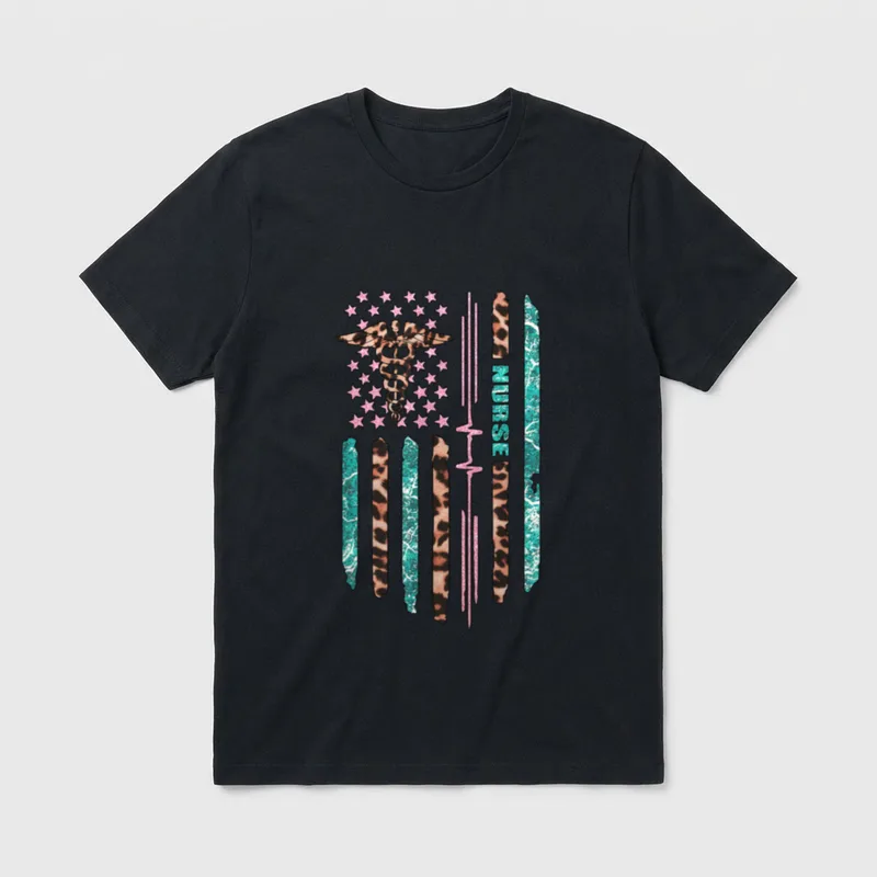 Patriotic Nurse American Flag July T-Shirt – Classic T-Shirt in Black