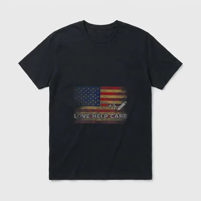 Love Help Care Patriotic American Flag T-Shirt – Classic T-Shirt in Black