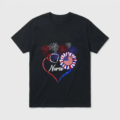 Patriotic Nurse Sunflower T-Shirt – Classic T-Shirt in Black