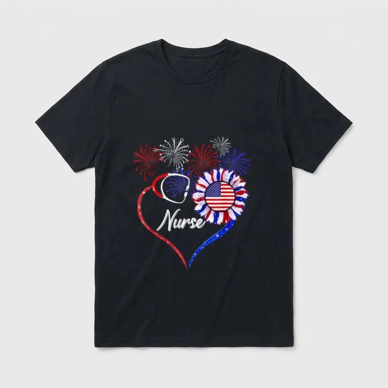Patriotic Nurse Sunflower T-Shirt – Classic T-Shirt in Black