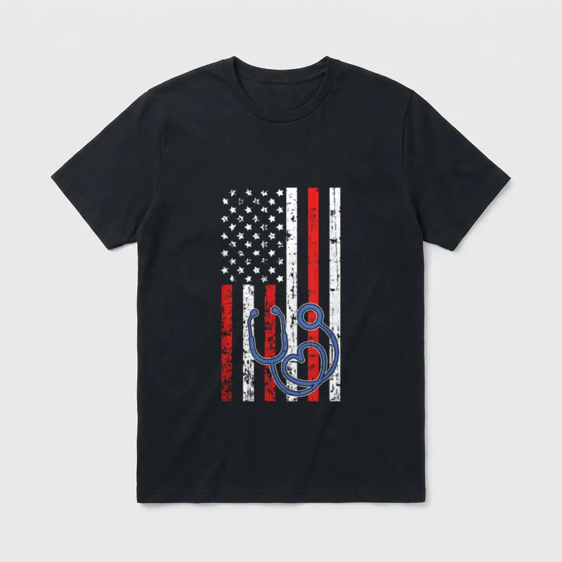 American Flag Nurse 4th of Lets T-Shirt – Classic T-Shirt in Black
