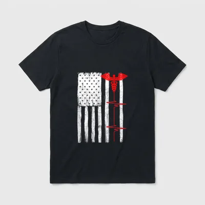 Thin Red Line Flag Patriotic American T-Shirt – Classic T-Shirt in Black