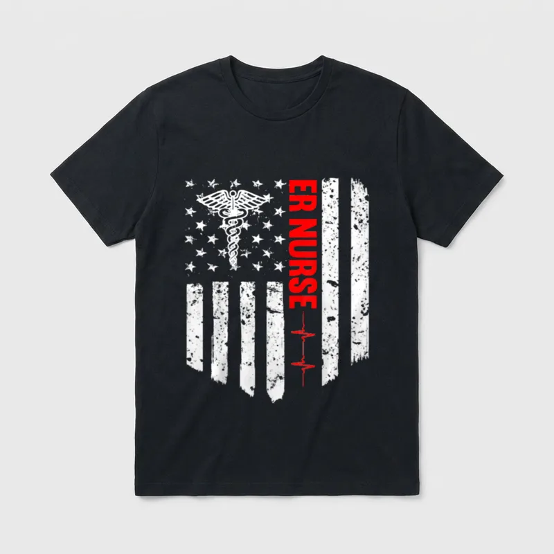 Er Nurse American Flag Patriotic RN T-Shirt – Classic T-Shirt in Black
