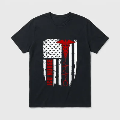 Patriotic ICU Nurse USA American Flag T-Shirt – Classic T-Shirt in Black