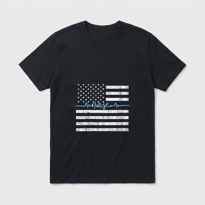 Thin Blue Line Nurse American Flag T-Shirt – Classic T-Shirt in Black
