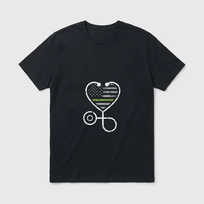 Green Line Stethoscope Heart Military Nurse T-Shirt – Classic T-Shirt in Black