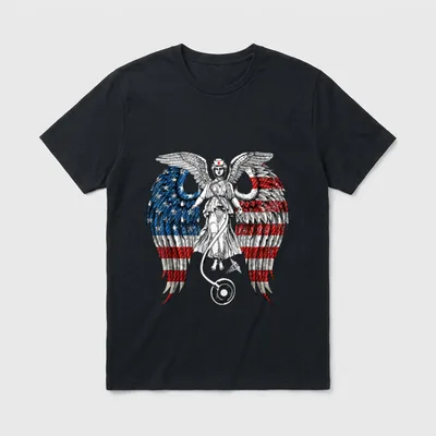 USA Nurse Angel Wings Patriotic American T-Shirt – Classic T-Shirt in Black