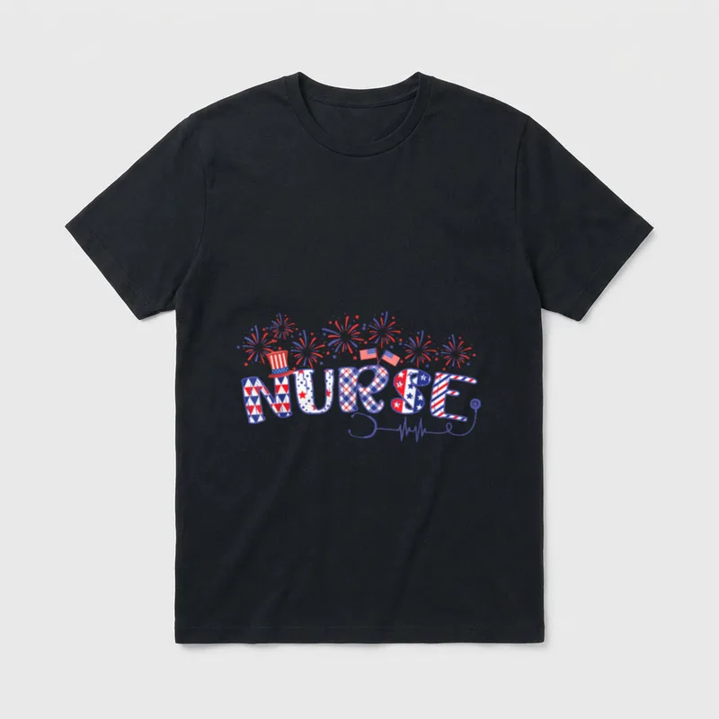 Patriotic Nurse USA Flag Stethoscope 4th T-Shirt – Classic T-Shirt in Black