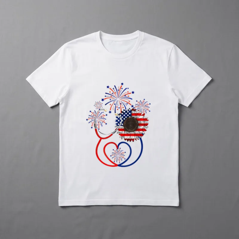 USA Flag Stethoscope Sunflower Patriotic Nurse T-Shirt – Classic T-Shirt in Black