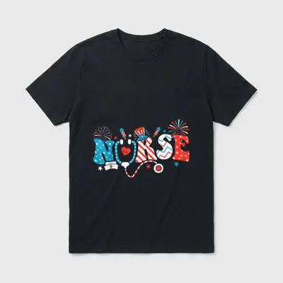4th of July Nurse American Groovy T-Shirt – Classic T-Shirt in Black