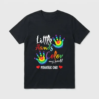 Pediatric Nurse Shirt – Little Hands Color my world and PEDIATRIC CARE lettering – Classic T-Shirt in Black