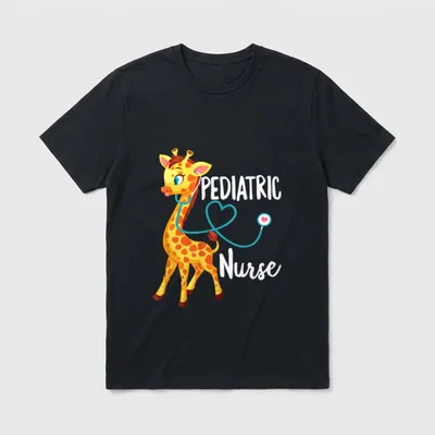 Pediatric Nurse Giraffe Stethoscope T-Shirt – Classic T-Shirt in Black
