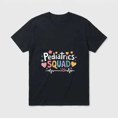 Pediatrics Squad T-Shirt – Pediatrics SQUAD with stars, hearts, and pulse line – Classic T-Shirt in Black