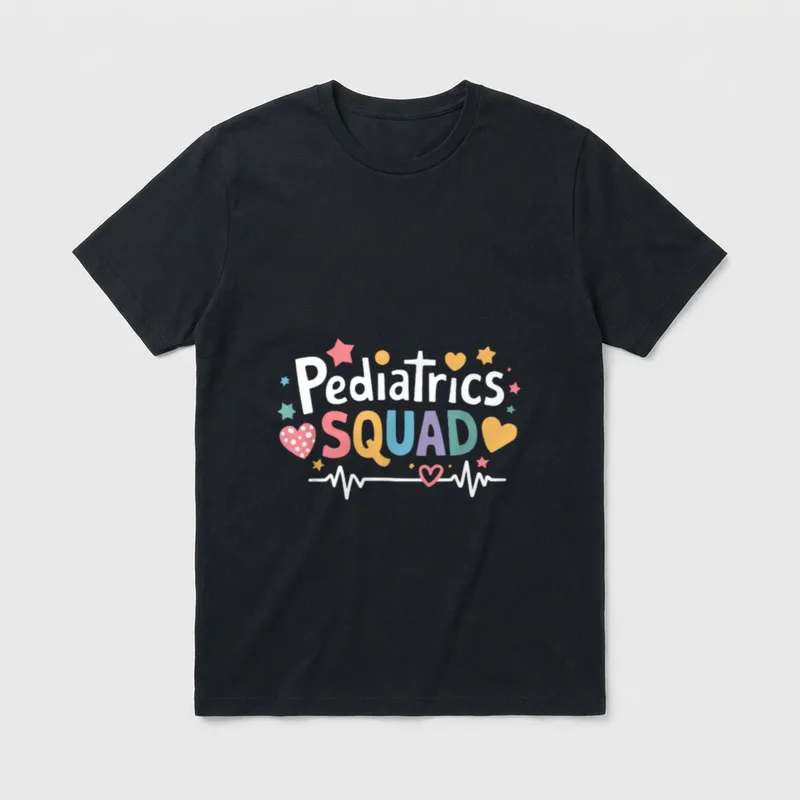 Pediatrics Squad T-Shirt – Pediatrics SQUAD with stars, hearts, and pulse line – Classic T-Shirt in Black