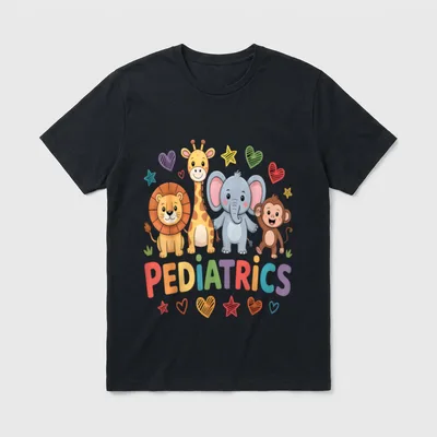 Pediatrics Jungle Animals Pediatric Nurse Doctor T-Shirt – Classic T-Shirt in Black