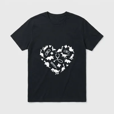 Pediatric Nurse Heart Cute Dinosaur Physical T-Shirt – Classic T-Shirt in Black