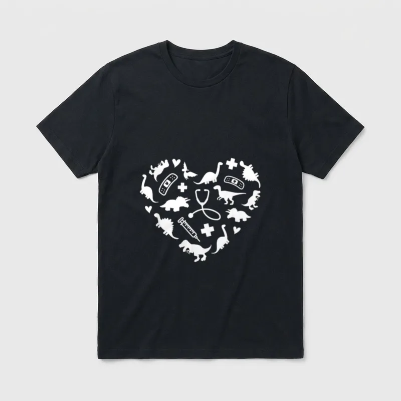 Pediatric Nurse Heart Cute Dinosaur Physical T-Shirt – Classic T-Shirt in Black