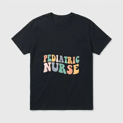 Pediatric Nurse PEDS Nursing School RN T-Shirt – “PEDIATRIC NURSE” in wavy pastel retro lettering – Classic T-Shirt in Black