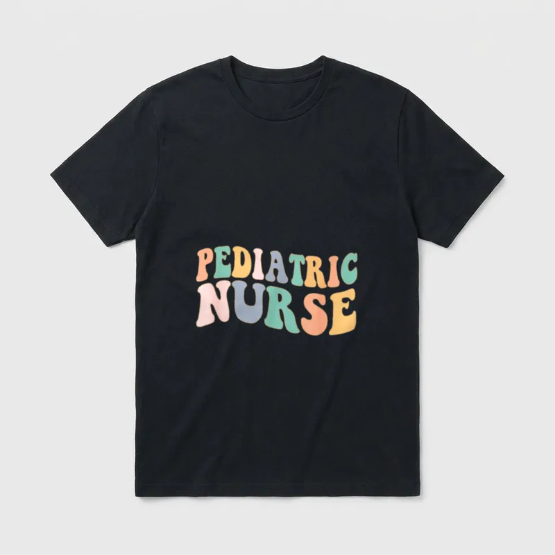 Pediatric Nurse PEDS Nursing School RN T-Shirt – “PEDIATRIC NURSE” in wavy pastel retro lettering – Classic T-Shirt in Black