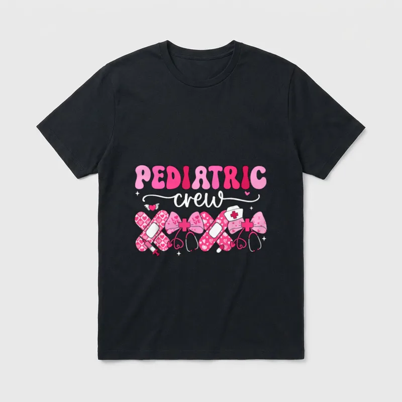 Pediatric Valentines Nurse Crew PEDS Day T-Shirt – Classic T-Shirt in Black