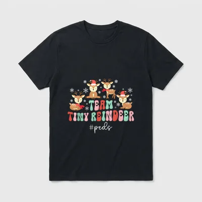 Team Tiny Reindeer Peds Nurse Christmas T-Shirt – Classic T-Shirt in Black